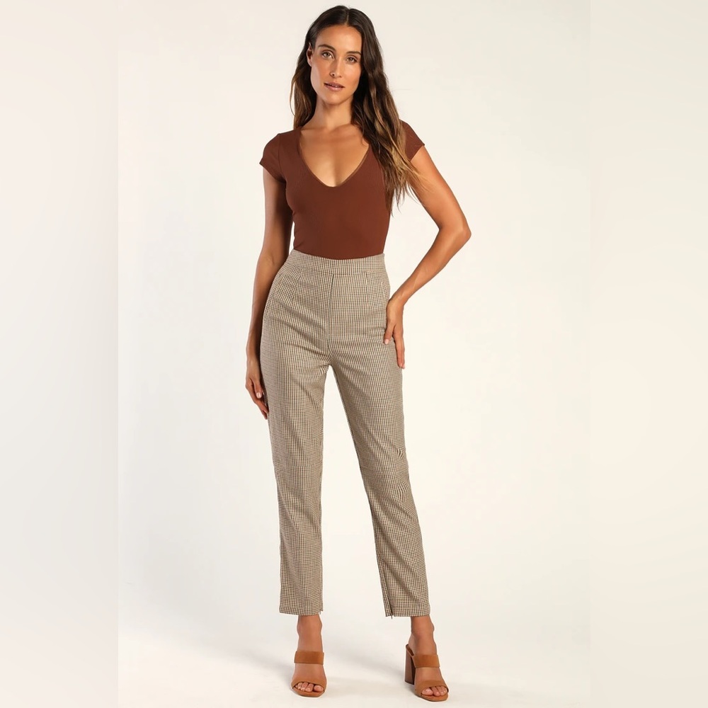She's All Plaid Beige and Brown Plaid Straight Leg Pants